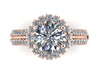 14k Gold Engagement Ring Round 7mm Charles & Colvard Forever Brilliant Moissanite Center Diamond Halo Double Shank Ring Custom - V1138