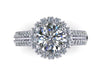 14k Gold Engagement Ring Round 7mm Charles & Colvard Forever Brilliant Moissanite Center Diamond Halo Double Shank Ring Custom - V1138