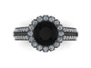 14k Rose Gold Unique Engagement Ring Round 7mm Genuine Black Diamond Center White Diamond Halo Double Shank Ring Custom Jewelry Gifts- V1138