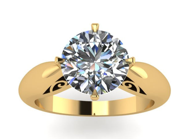 Yellow Gold Moissanite Engagement Ring Solitair Ring Unique Engagement Ring Fine Jewelry Charles & Colvard Forever One Ring - V1150