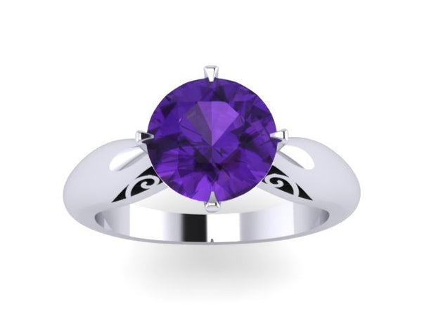 Amethyst Engagement Ring 14k White Gold Solitaire Ring Unique Engagement Ring Fine Jewelry Filigree Amethyst Engagement Ring Unique - V1150