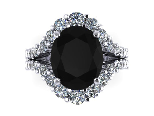 White Gold Black Diamond Engagement Ring Oval Natural Diamond Ring White Diamond Ring Jewelry Gifts For Her Etsy Unique Engagement - V1146
