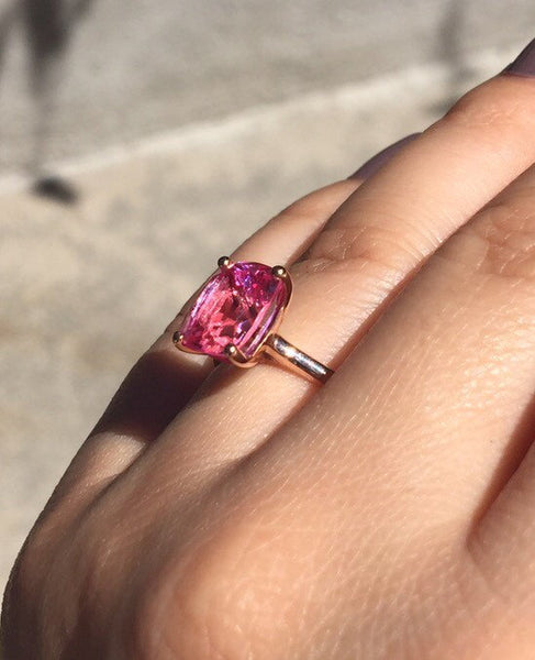 Cushion Cut Pink Sapphire Solitaire Engagement Ring 14K Rose Gold