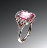 Diamond Double Halo Ring Morganite Engagement 14K Rose Gold with 8x6mm Radiant Cut Peach Morganite Natural Pink Sapphire Etsy Rings - V1061