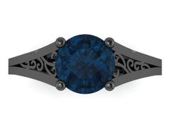 London Blue Topaz Engagement Ring Wedding Ring 14K Black Gold Unique Bridal Ring Filigree Design Fine Jewelry Chrsitmas Gift Edwardian-V1155