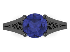Blue Sapphire Engagement Ring Wedding Ring 14K Black Gold Unique Bridal Ring Filigree Design Fine Jewelry Chrsitmas Gift Edwardian - V1155