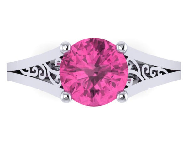 Pink Sapphire Engagement Ring Wedding Ring 14K White Gold Unique Bridal Ring Filigree Design Fine Jewelry Chrsitmas April Birthstone - V1155