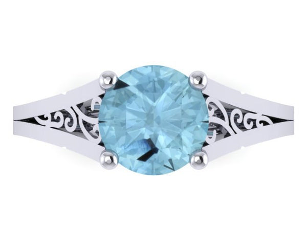 Aquamarine Engagement Ring Wedding Ring 14K White Gold Unique Bridal Ring Filigree Design Fine Jewelry Chrsitmas April Birthstone - V1155