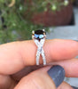 White Gold Engagement Black Diamond Engagement Ring Wedding Ring 14K White Gold with 8mm Round Black Diamond Center Women's Fine Gems- V1106