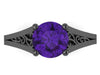 Amethyst Engagement Ring Wedding Ring 14K Black Gold Unique Bridal Ring Filigree Design Fine Jewelry Chrsitmas Gift Edwardian Holiday -V1155