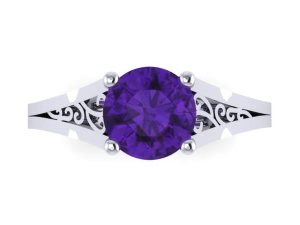 Amethyst Engagement Ring Wedding Ring 14K White Gold Unique Bridal Ring Filigree Design Fine Jewelry Chrsitmas Gift Edwardian Holiday -V1155