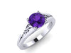 Amethyst Engagement Ring Wedding Ring 14K White Gold Unique Bridal Ring Filigree Design Fine Jewelry Chrsitmas Gift Edwardian Holiday -V1155