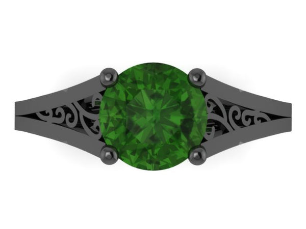 Black Gold Engagement Ring Emerald Wedding Ring 14k Unique Bridal Ring Filigree Design Fine Jewelry Chrsitmas Gift Edwardian Green -V1155
