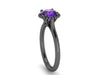 Amethyst Engagement Ring 14k Black Gold Wedding Ring Round Unique Engagement Jewelry Classic Engagement Ring For Women Brides Gifts -V1161