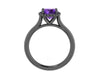 Amethyst Engagement Ring 14k Black Gold Wedding Ring Round Unique Engagement Jewelry Classic Engagement Ring For Women Brides Gifts -V1161