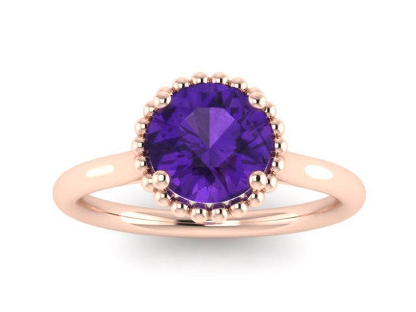 Amethyst Engagement Ring 14k Rose Gold Wedding Ring Round Unique Engagement Jewelry Classic Engagement Ring For Women Brides Gifts -V1161