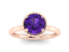 Amethyst Engagement Ring 14k Rose Gold Wedding Ring Round Unique Engagement Jewelry Classic Engagement Ring For Women Brides Gifts -V1161