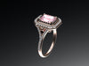 Black and White Diamond Double Halo Morganite Engagement Ring Wedding 14K Rose Gold with 8x6mm Radiant Cut Peachy Morganite Center - V1061