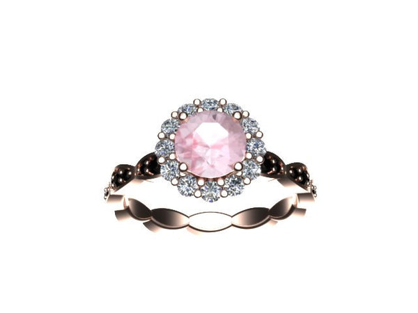 Classic Morganite Engagement Ring Bridal Ring 14K Rose Gold 6.5mm Round Cut Peachy Pink Morganite Center Gemstone Unique Engagement - V1062