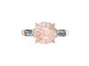 Classic Three-Stone Morganite Engagement Ring 14K Rose Gold with 8mm Round Morganite Center and Two Baguette Moissanite Side-Stones - V1068