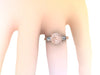 Classic Three-Stone Morganite Engagement Ring 14K Rose Gold with 8mm Round Morganite Center and Two Baguette Moissanite Side-Stones - V1068