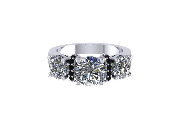 Forever One Moissanite Engagement Ring Natural Black Diamonds 14K White Gold Wedding Ring Statement Ring Marriage Proposal Bridal - V1069