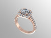 Moissanite Diamond Halo Engagement Ring 14K Rose Gold with 6.5mm Round Forever One Charles & Colvard Moissanite Center Unique Ring - V1071