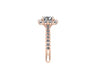 Moissanite Diamond Halo Engagement Ring 14K Rose Gold with 6.5mm Round Forever One Charles & Colvard Moissanite Center Unique Ring - V1071