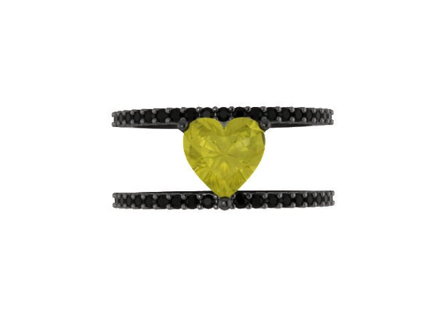 Lemon Quartz Engagement Band Gemstone Ring Natural Black Diamond Ring Fine Jewellery 14K Black Gold Band With Lemon Quartz Center - V1084