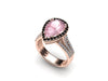 Black and White Diamond Engagement Ring 14K Rose Gold with 10x8mm Pear Shape Morganite Center Unique Engagement Ring Original Gems- V1089