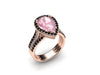 Black and White Diamond Engagement Ring 14K Rose Gold with 10x8mm Pear Shape Morganite Center Gemstone Engagement Wedding Marriage- V1089