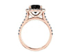 White Diamond Halo Engagement Ring Wedding Ring 14K Rose Gold with 8mm Genuine Round Black Diamond Center Mother's Day Gift Unique - V1090