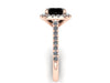 White Diamond Halo Engagement Ring Wedding Ring 14K Rose Gold with 8mm Genuine Round Black Diamond Center Mother's Day Gift Unique - V1090