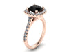 White Diamond Halo Engagement Ring Wedding Ring 14K Rose Gold with 8mm Genuine Round Black Diamond Center Mother's Day Gift Unique - V1090