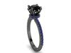 Black Diamond Blue Sapphire Engagement Ring Wedding Ring 14K Black Gold Wedding Ring with 1.15ct Round Natural Black Diamond Center - V1006