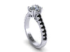 Natural Black Diamond Engagement Ring Wedding Ring Fine Jewelry 14K White Gold Ring with 7mm Round White Sapphire Center Unique Ring- V1029