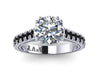 Natural Black Diamond Engagement Ring Wedding Ring Fine Jewelry 14K White Gold Ring with 7mm Round White Sapphire Center Unique Ring- V1029