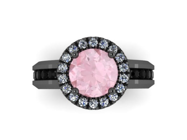 Black Gold Ring Morganite Engagement Ring Natural Black Diamond Ring Women's Jewelry Valentine's Unique Engagement Ring Fine Jewelry - V1032