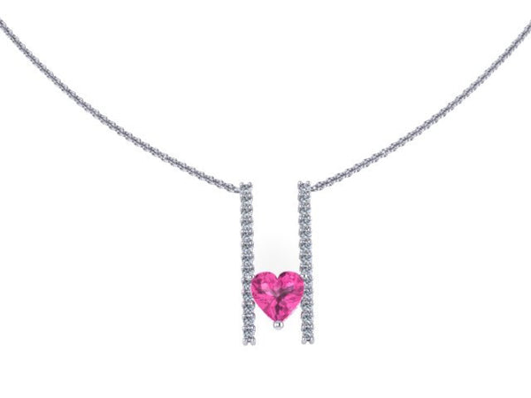 Valentines Heart Shape Diamond Necklace Pink Sapphire Necklace 14K White Gold Necklace Heart Pink Sapphire Unique Custom Jewelry Gift- V1094