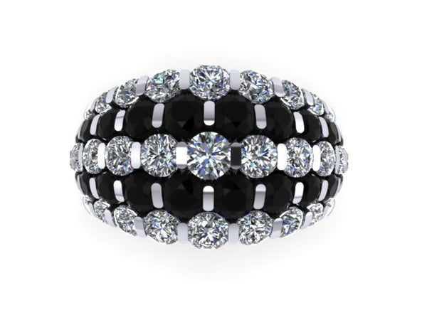 Black and White Diamond Cocktail Ring Diamond Band 14K White Gold Ring Anniversary Ring Statement Ring Unique Bridal Jewelry Gifts - V1104