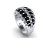 Black and White Diamond Cocktail Ring Diamond Band 14K White Gold Ring Anniversary Ring Statement Ring Unique Bridal Jewelry Gifts - V1104