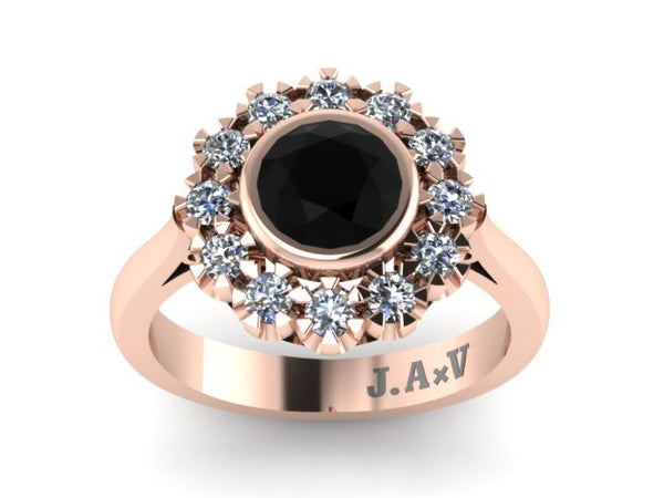 Black Diamond Ring Victorian Engagement Ring Diamond Vintage Engagement 14K Rose Gold Wedding Ring Unique Holiday Gifts For Her V1105
