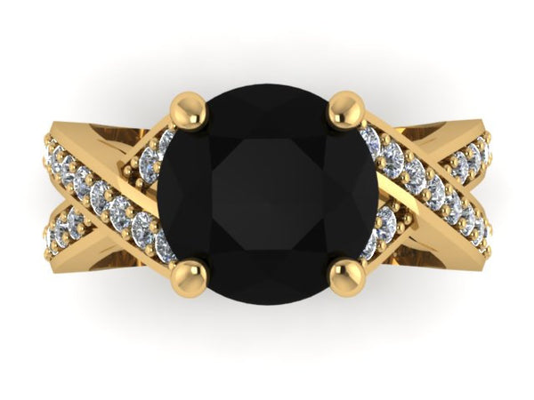 Yellow Gold Engagement Ring Round Natural Black Diamond Wedding RIng Unique Etsy Bridal Rings Fine Jewelry Yellow Rings Gift For Her - V1106