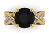 Yellow Gold Engagement Ring Round Natural Black Diamond Wedding RIng Unique Etsy Bridal Rings Fine Jewelry Yellow Rings Gift For Her - V1106