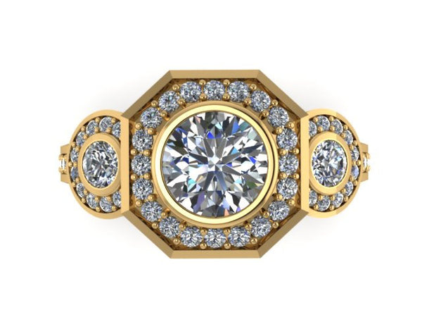 Art Deco Diamond Engagement Ring Wedding Ring 14K Yellow Gold Ring With 6mm Forever One Moissanite Center Unique Bridal Set Unique - V1111
