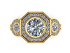 Art Deco Diamond Engagement Ring Wedding Ring 14K Yellow Gold Ring With 6mm Forever One Moissanite Center Unique Bridal Set Unique - V1111