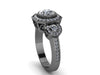 Art Deco Diamond Moissanite Engagement Ring Wedding Three Stone Ring 14K Black Gold Ring With 6mm Forever One Moissanite Center Ring -V1111