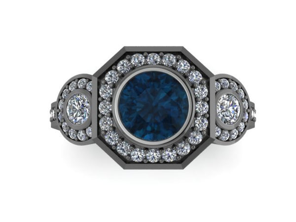 Art Deco Engagement Ring London Blue Topaz Bridal Ring Natural Diamond Engagement Ring Vintage Ring Unique Etsy Fine Jewelry Gemstone -V1111
