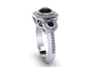 Art Deco Engagement Ring Natural Black Diamond Center White Diamonds Engagement Ring Vintage Three Stone Ring 14K White Gold Jewelry -V1111