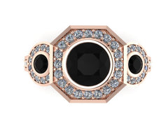 Statement Rings Art Deco Natural Black Diamond Engagement Ring Vintage Three Stone Ring Custom Made Engagement Ring Fine Jewelry - V1111